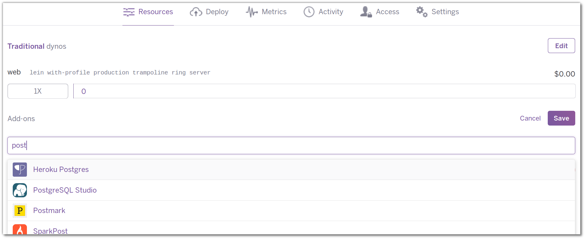 Heroku Dashboard - find add-on