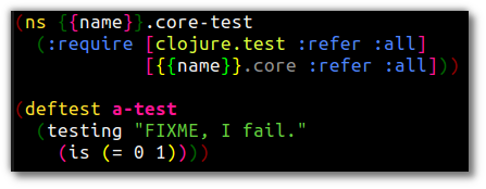 Leiningen template - test core_test.clj file